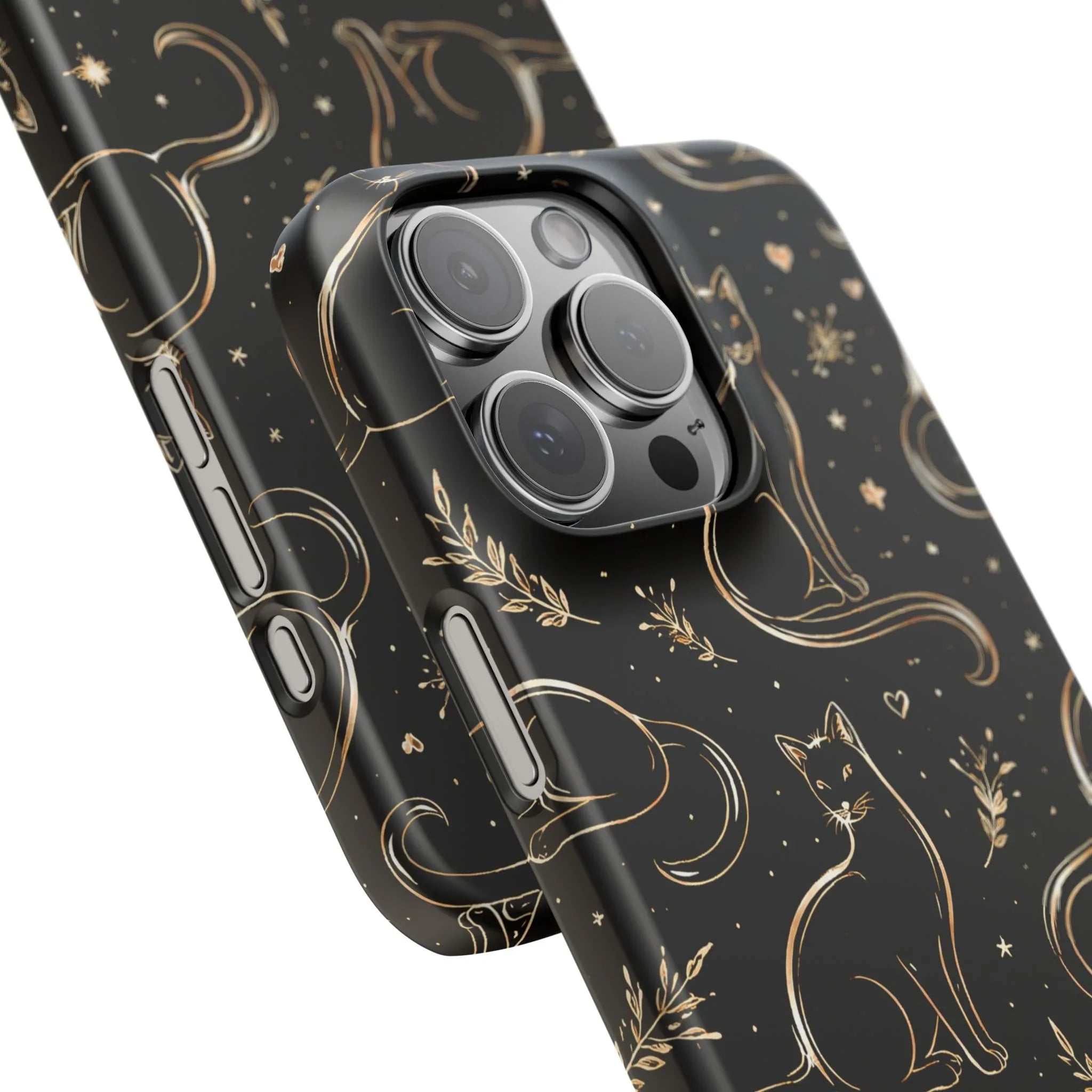 Golden Cat Pattern Phone Case for iPhone 11–17 & Galaxy S21–S25 - KARARMDESIGN